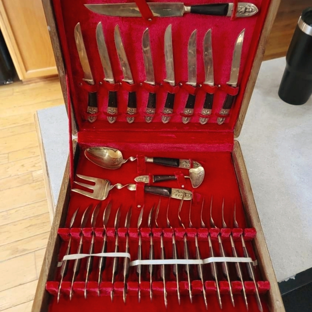Siam brass silverware set in a case